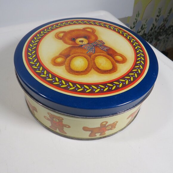 Teddy Bear Metal Tin with "dancing" bears along the side 1980s - Picture 1 of 10